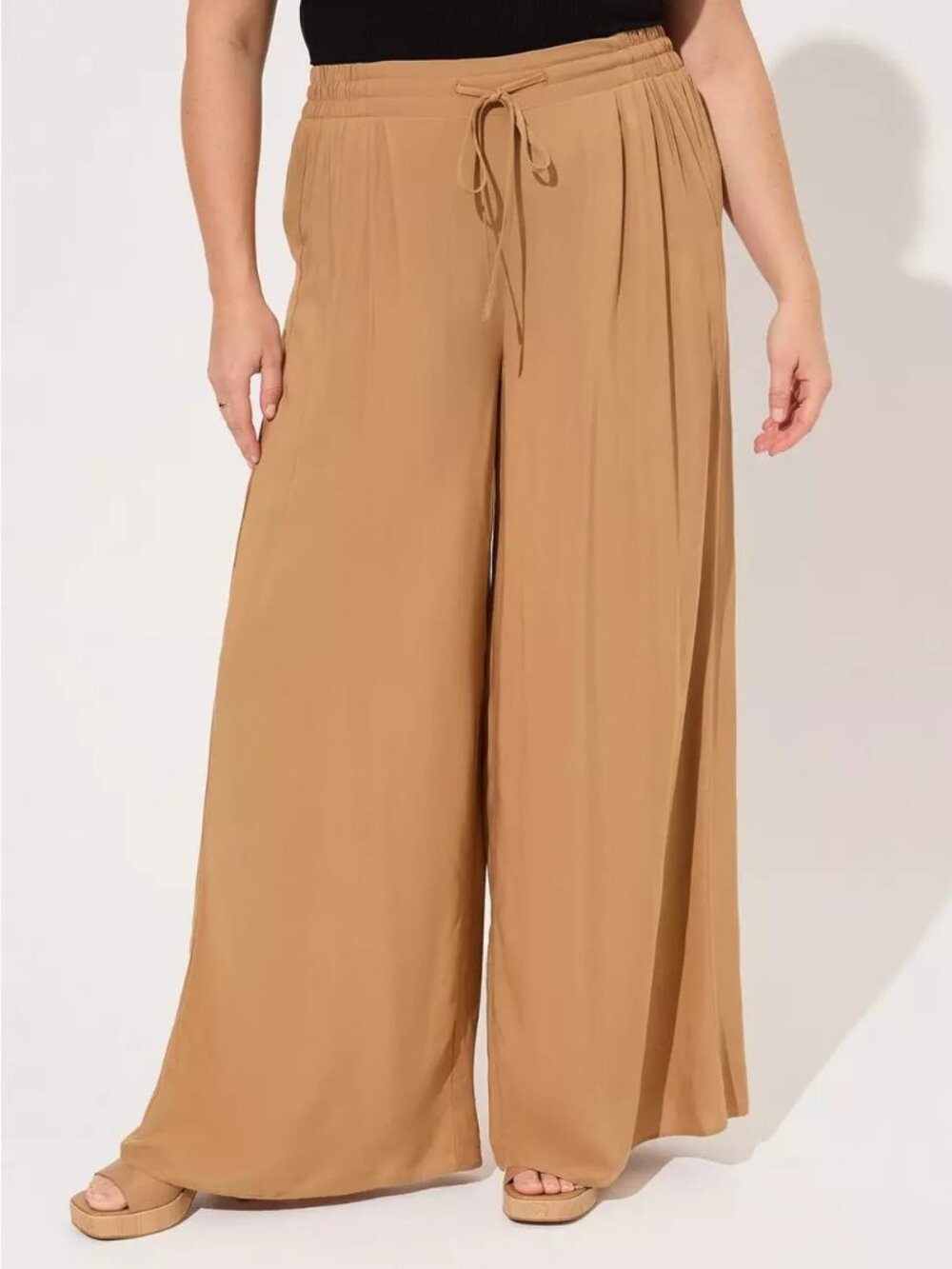 Pull‑On Wide‑Leg Stretch Challis High‑Rise Pant — Tobacco Brown (PANTS ONLY)